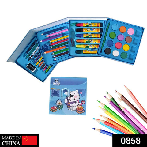 0858 Plastic Art Colour Set 58 pcs with Color Pencil, Crayons, Oil Pastel and Sketch Pens - SWASTIK CREATIONS The Trend Point