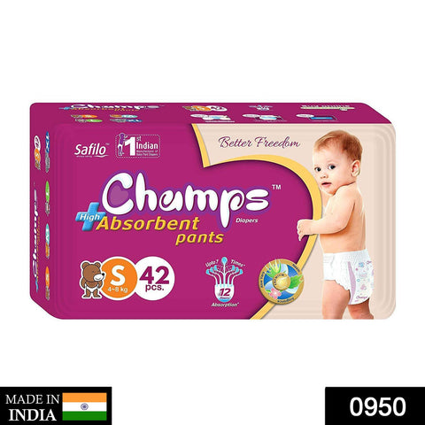 0950 Premium Champs High Absorbent Pant Style Diaper Small Size, 42 Pieces (950_Small_42) Champs