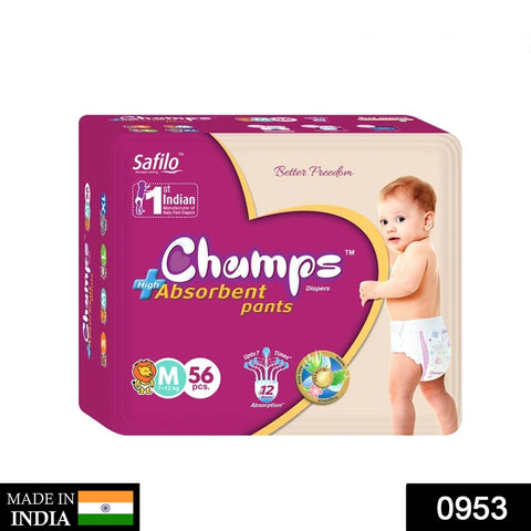 0953 Premium Champs High Absorbent Pant Style Diaper Medium Size, 56 Pieces (953_Medium_56) - SWASTIK CREATIONS The Trend Point