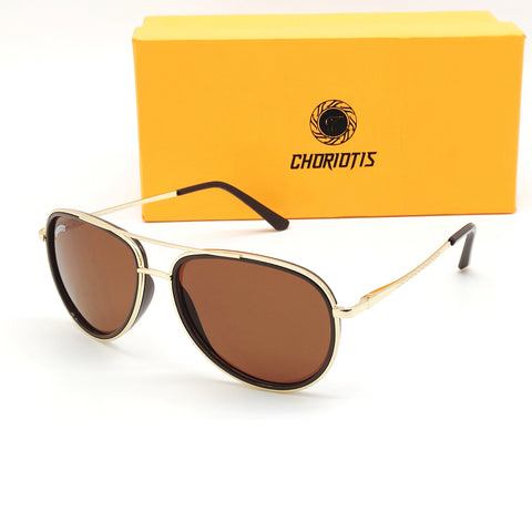 Choriotis-3134 Tissaia Aviator Brown-Gold Sunglasses For Men & Women~CT-3134