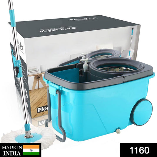 1160 Heavy Duty Microfiber Spin Mop with Plastic Bucket (Multicolour) - SWASTIK CREATIONS The Trend Point