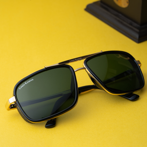 Louis Kouros-4413 Cayenne Square Green-Gold Sunglasses For Men & Women~LK-4413