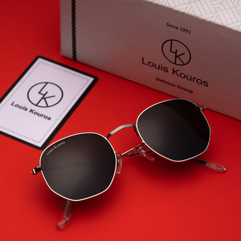 Louis Kouros-3548 Tarth Square Black-Silver Sunglasses For Men & Women~LK-3548