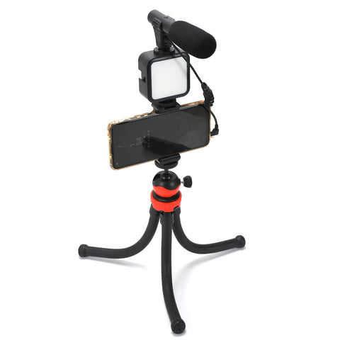 6054 Vlogging Kit for Video Making with Mic Mini Tripod Stand, LED Light & Phone Holder Clip for Making Videos - SWASTIK CREATIONS The Trend Point