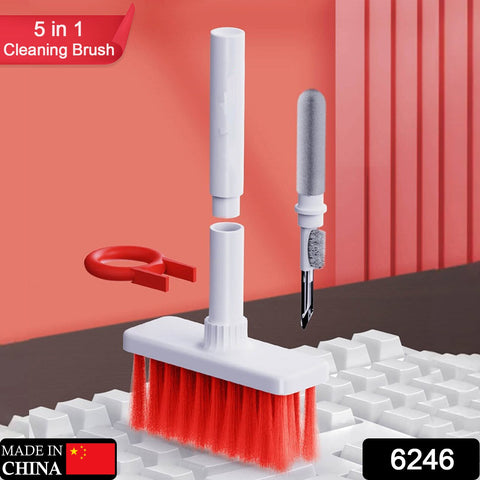 6246 5in1 Multi-Function Soft Dust Clean Bush for Computer Cleaning, with Corner Gap Duster Keycap Puller Remover for Gamer Pc (White) 