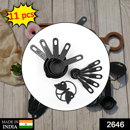 2646 Plastic Measuring Cups and Spoons (11 Pcs, Black) With butterfly shape Holder - SWASTIK CREATIONS The Trend Point