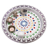 2236 Silver Plated Laxmi & Ganesh Pooja Thali Set (Set of 6 Pieces) - SWASTIK CREATIONS The Trend Point