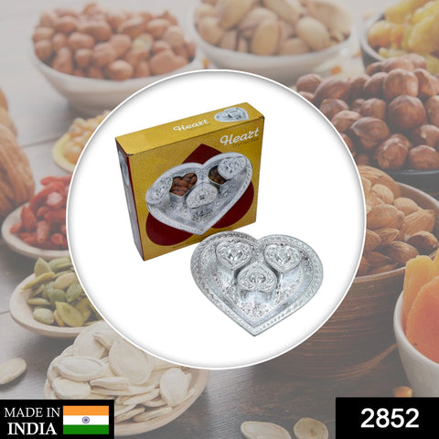 2852 Heart Multipurpose Tray 3 Container Elegant Royal Design Plastic for Dry Fruit Chocolate Mouth Freshener Box - SWASTIK CREATIONS The Trend Point