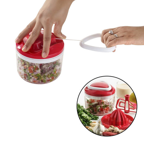 8116 Ganesh Easy Pull 3-in-1 Plastic Chopper (650ml, 125mm, Red) - SWASTIK CREATIONS The Trend Point