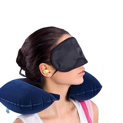 0505 -3-in-1 Air Travel Kit with Pillow, Ear Buds & Eye Mask - SWASTIK CREATIONS The Trend Point