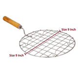 2085 Kitchen Round Stainless Steel Roaster Papad Jali, Barbecue Grill with Wooden Handle - SWASTIK CREATIONS The Trend Point