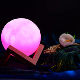 6274 Moon Night Lamp Pink Color with Wooden Stand Night Lamp for Bedroom 