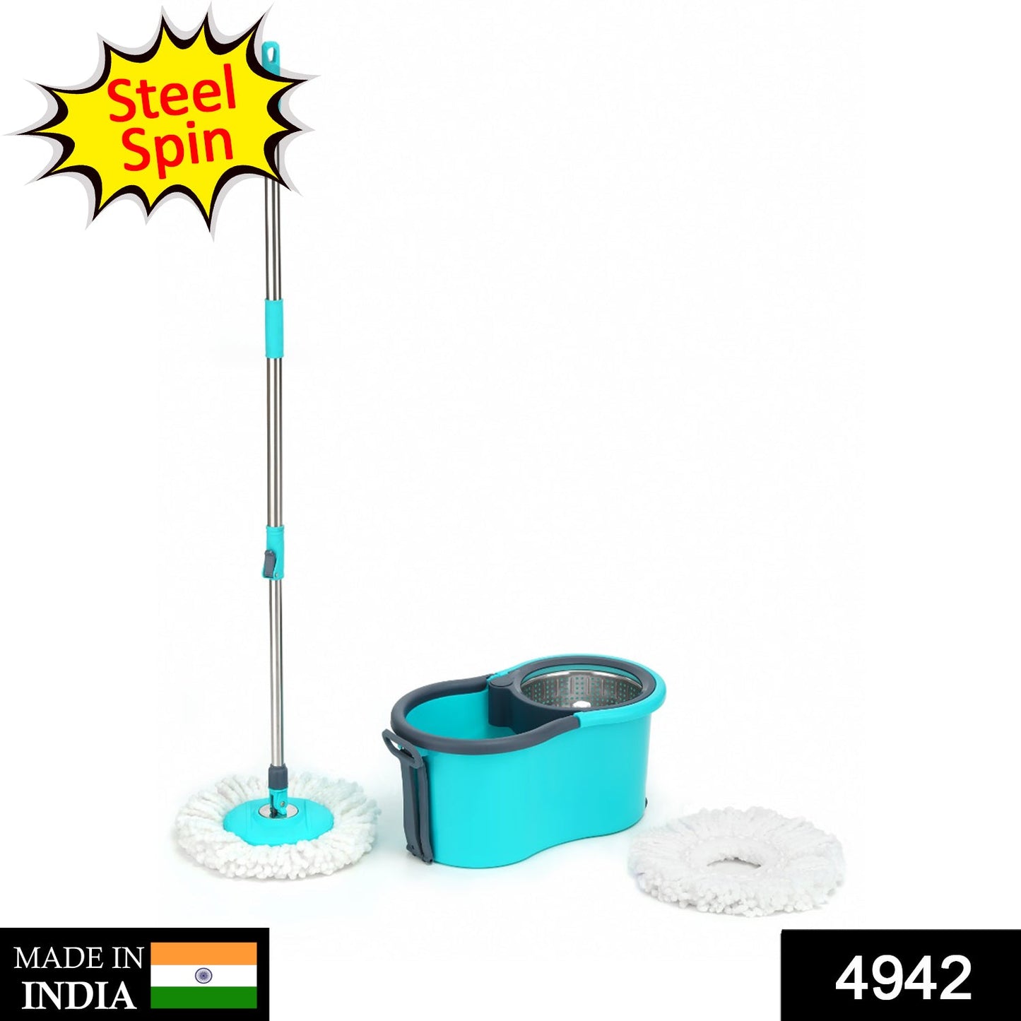 4942 Quick Spin Mop With Steel Spin, Bucket Floor Cleaning, Easy Wheels & Big Bucket, Floor Cleaning Mop with Bucket - SWASTIK CREATIONS The Trend Point SWASTIK CREATIONS The Trend Point
