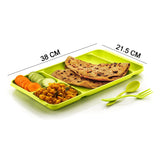 2037 4Compartment Dish with Spoon and Fork(1 Dish Set with 1Spoon and 1Fork) Dinner Plate Plastic Compartment Plate Pav Bhaji Plate 4-Compartments Divided Plastic Food Plate. - SWASTIK CREATI