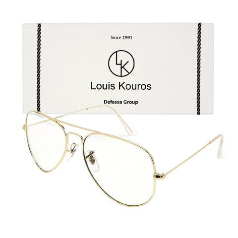 Louis Kouros-3026 Armstoner Aviator Transparent-Gold Sunglasses For Men & Women~LK-3026
