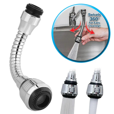 0527 Flexible 360 Degree Stainless Steel Faucet Turbo Flex Sprayer Water Extender for Easy Clean Sink Water Saving Extension Jet Stream Spray Setting Faucet for Kitchen/Bathroom