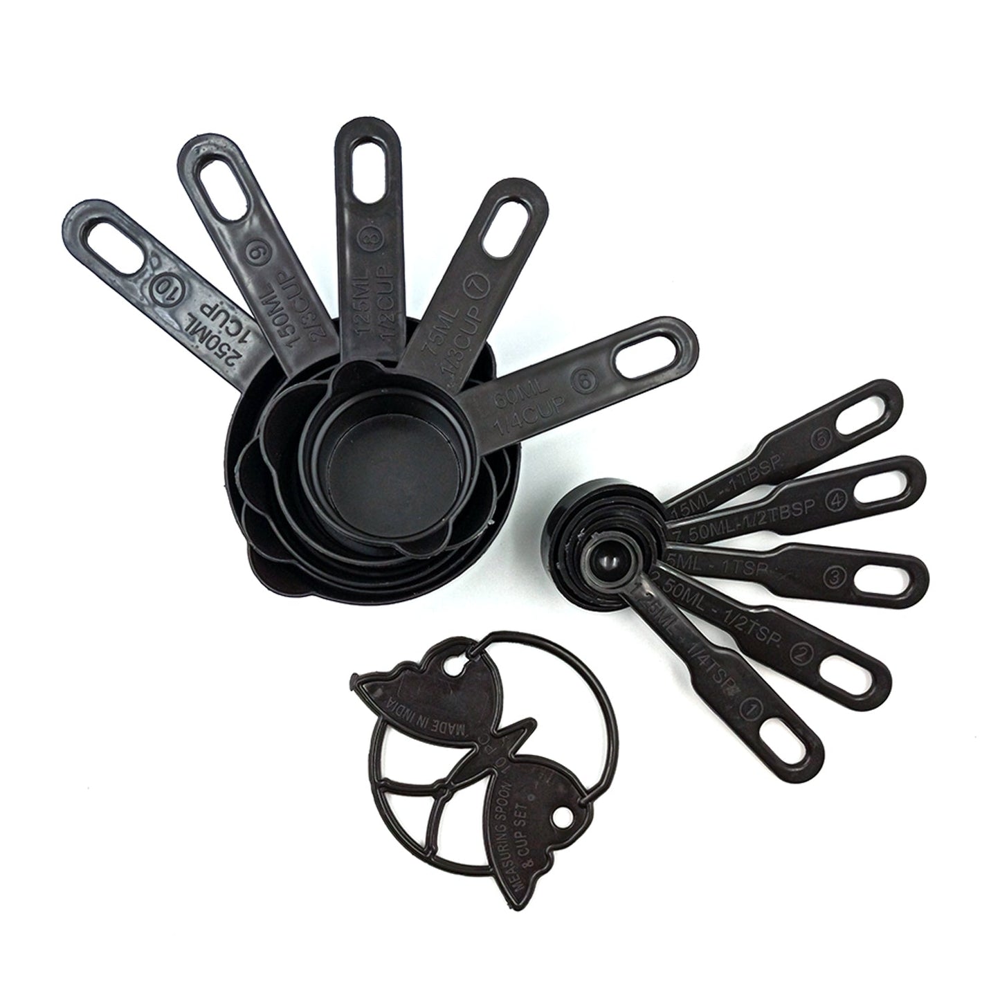 2646 Plastic Measuring Cups and Spoons (11 Pcs, Black) With butterfly shape Holder - SWASTIK CREATIONS The Trend Point SWASTIK CREATIONS The Trend Point