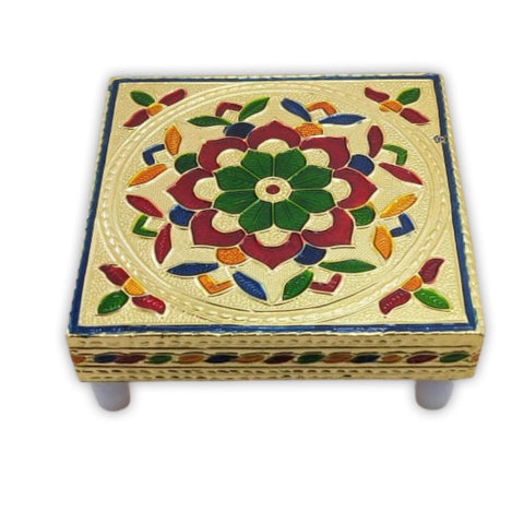 2122 Multipurpose Traditional Decorative Design Wooden Chowki/Bajot - SWASTIK CREATIONS The Trend Point