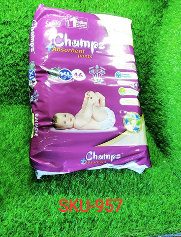 0957 Premium Champs High Absorbent Pant Style Diaper Extra Large(XL) Size, 46 Pieces (957_XLarge_46) - SWASTIK CREATIONS The Trend Point