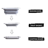 0098B (Brown Box) Foldable Chopping Board, Dish Rack, Washing Bowl & Draining Basket, 3in1 Multi-Function - SWASTIK CREATIONS The Trend Point