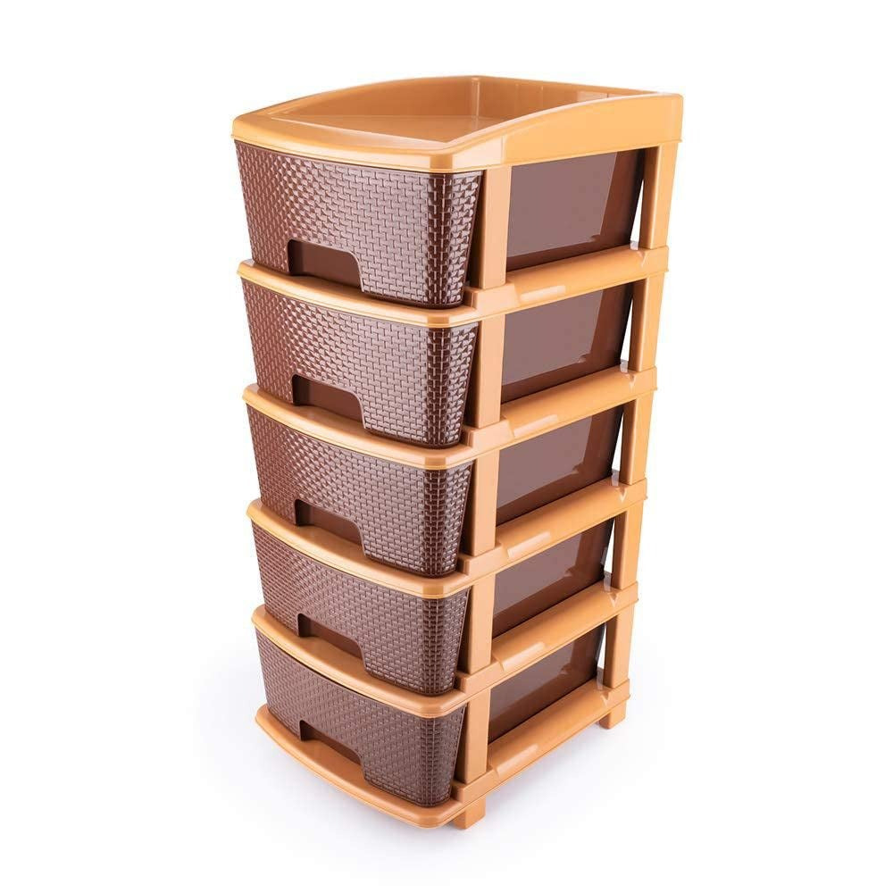 1151 5tier Plastic Modular Drawer System For Multiple Use (Brown colour) - SWASTIK CREATIONS The Trend Point SWASTIK CREATIONS The Trend Point