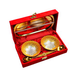 2947 Gold Silver Plated 2 Bowl 2 Spoon Tray Set Brass with Red Velvet Gift Box Serving Dry Fruits Desserts Gift - SWASTIK CREATIONS The Trend Point