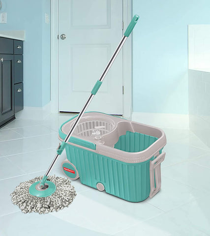 8703 Spin Mop with Bigger Wheels and Plastic Auto Fold Handle for 360 Degree Cleaning - SWASTIK CREATIONS The Trend Point