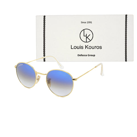 Louis Kouros-3447 Mezage Round Blue-Gold Sunglasses For Men & Women~LK-3447