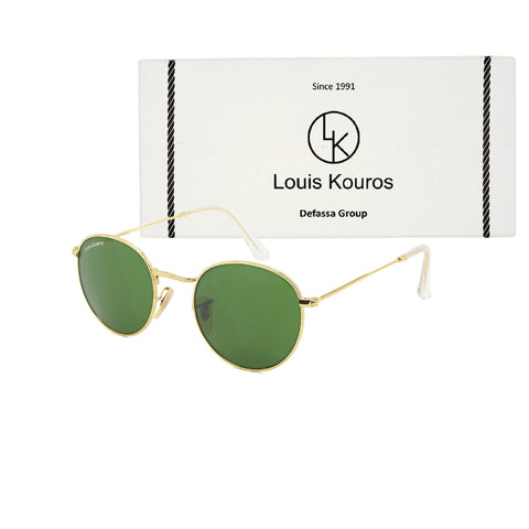 Louis Kouros-3447 Mezage Round Green-Gold Sunglasses For Men & Women~LK-3447