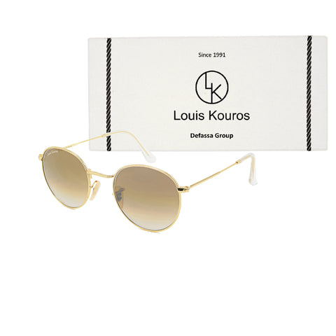 Louis Kouros-3447 Mezage Round Brown-Gold Sunglasses For Men & Women~LK-3447