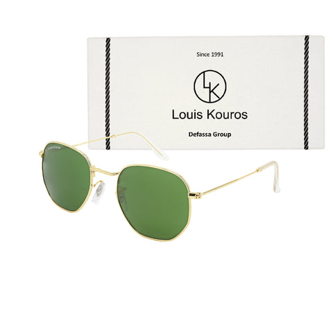 Louis Kouros-3548 Tarth Square Green-Gold Sunglasses For Men & Women~LK-3548