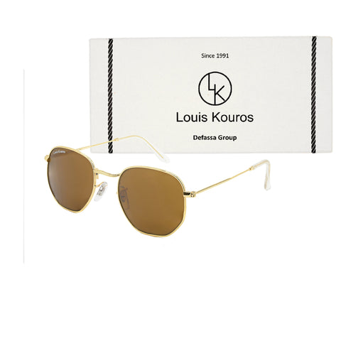Louis Kouros-3548 Tarth Square Brown-Gold Sunglasses For Men & Women~LK-3548