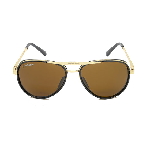Louis Kouros-4414 Cherokee Aviator Brown-Gold Sunglasses For Men & Women~LK-4414