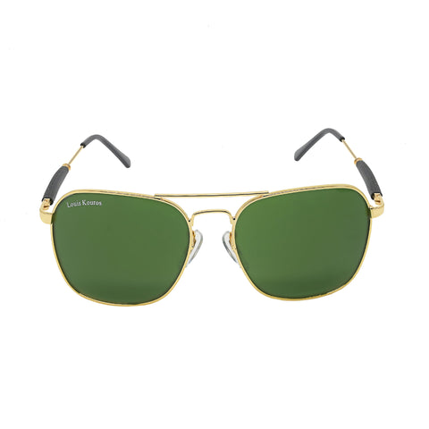 Louis Kouros-1208/2168 Tigor Square Green-Gold Sunglasses For Men & Women~LK-1208/2168
