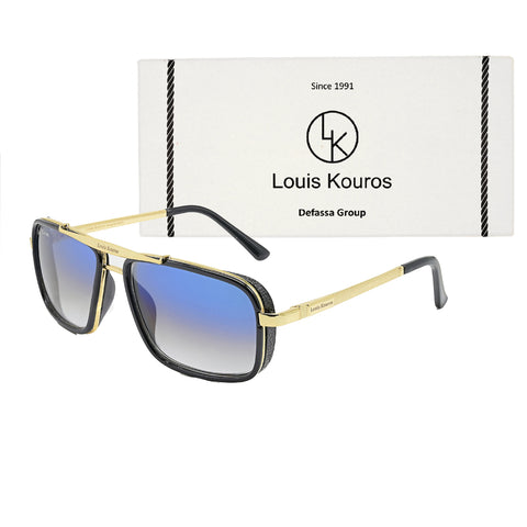 Louis Kouros-4413 Cayenne Square Blue-Gold Sunglasses For Men & Women~LK-4413