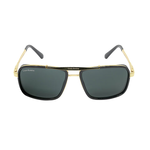 Louis Kouros-4413 Cayenne Square Black-Gold Sunglasses For Men & Women~LK-4413