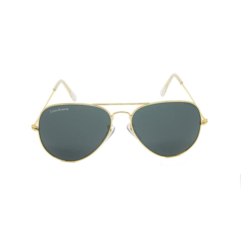 Louis Kouros-3026 Armstoner Aviator Black-Gold Sunglasses For Men & Women~LK-3026