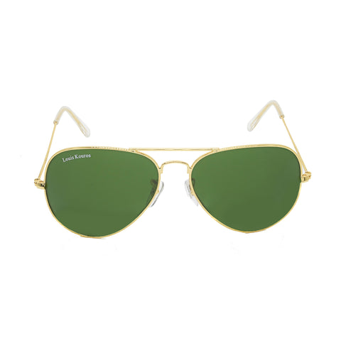 Louis Kouros-3026 Armstoner Aviator Green-Gold Sunglasses For Men & Women~LK-3026