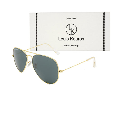 Louis Kouros-3026 Armstoner Aviator Black-Gold Sunglasses For Men & Women~LK-3026