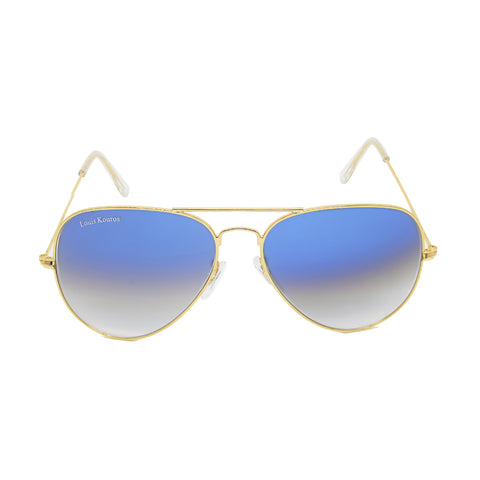 Louis Kouros-3026 Armstoner Aviator Blue-Gold Sunglasses For Men & Women~LK-3026