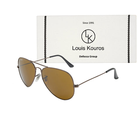 Louis Kouros-3026 Armstoner Aviator Brown-Brown Sunglasses For Men & Women~LK-3026