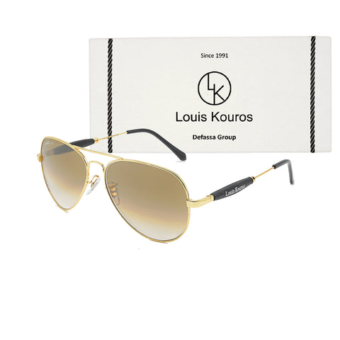 Louis Kouros-3517 Airomade Aviator Brown-Gold Sunglasses For Men & Women~LK-3517