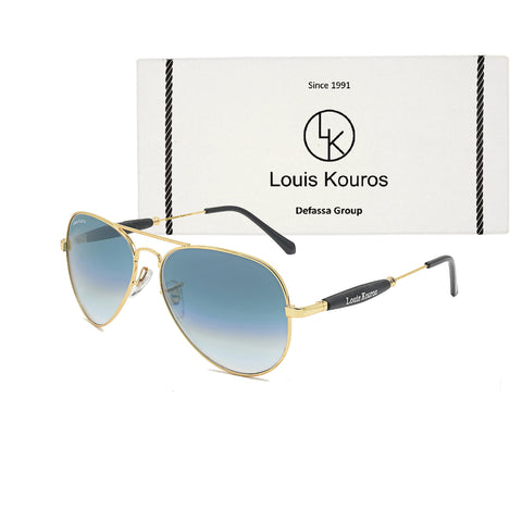 Louis Kouros-3517 Airomade Aviator Blue-Gold Sunglasses For Men & Women~LK-3517