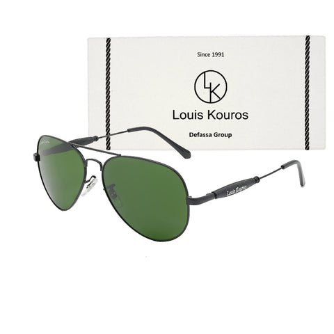 Louis Kouros-3517 Airomade Aviator Green-Black Sunglasses For Men & Women~LK-3517