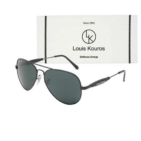 Louis Kouros-3517 Airomade Aviator Black-Black Sunglasses For Men & Women~LK-3517