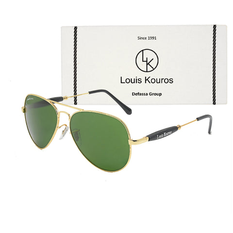 Louis Kouros-3517 Airomade Aviator Green-Gold Sunglasses For Men & Women~LK-3517