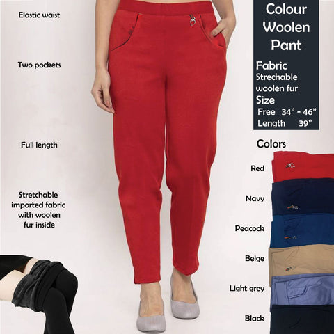 Women's Colour Woolen Pant - SWASTIK CREATIONS The Trend Point