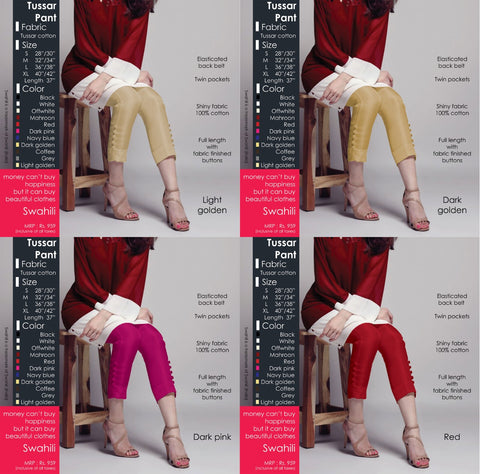 women's Tussar cotton Pant 11 colors - SWASTIK CREATIONS The Trend Point