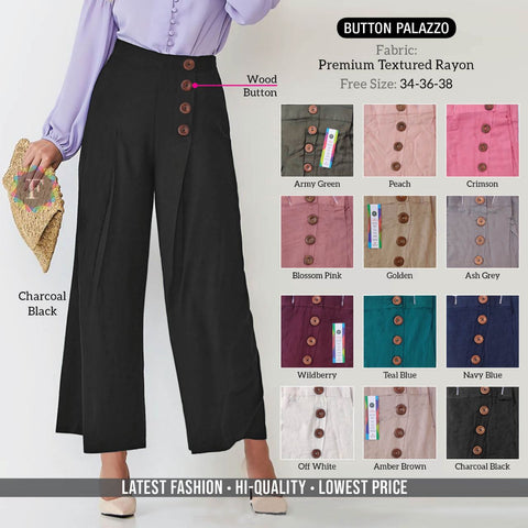 Women's BUTTON Textured Rayon PALAZZO - SWASTIK CREATIONS The Trend Point