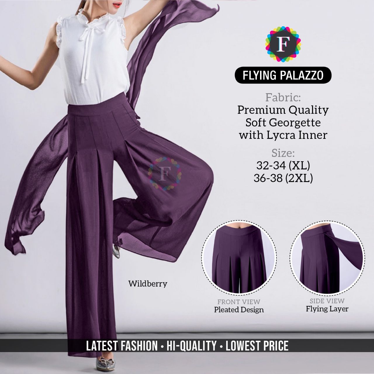 Women's FLYING Georgette with Lycra Inner PALAZZO - 15 colors - SWASTIK CREATIONS The Trend Point SWASTIK CREATIONS The Trend Point